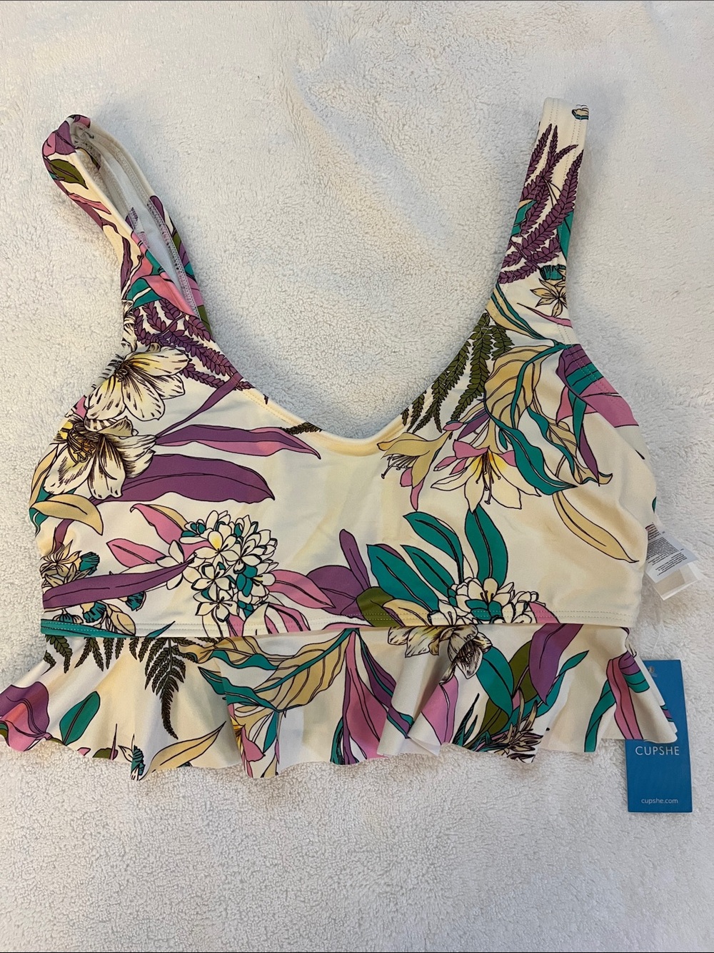 Cupshe Cream Floral Ruffle Bikini Top Brand New